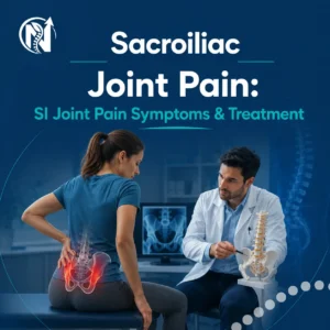 Medical illustration showing sacroiliac joint pain and common areas of lower back and hip pain.
